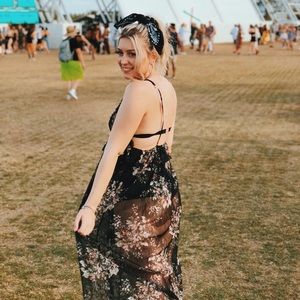 Sheer black maxi dress with flowers